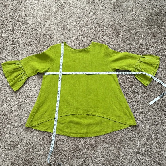 Bryn Walker Fran Linen Round Neck Ruffle 3/4 Bell Sleeve Top Tunic - Picture 11 of 11